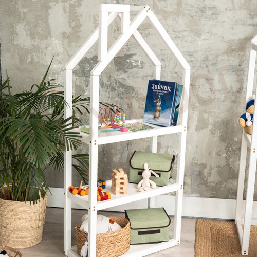 House Shelf Bookcase Wooden Kids Shelf Montessori Etsy