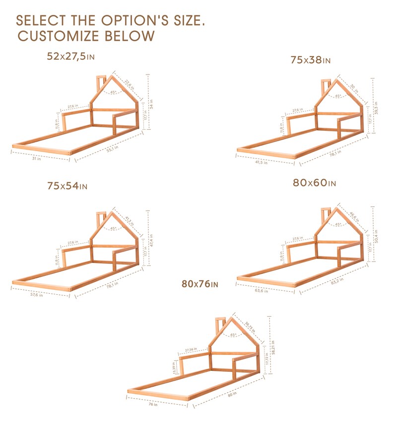 Suelo de madera tipo cama de Busywood, Cama cabecera de la casa, Marco de cama de plataforma, Muebles de dormitorio para niños imagen 7