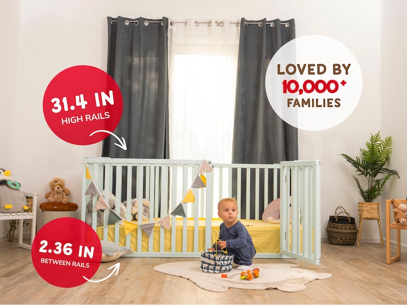 Peuterbed, montessori-vloerbed, houten platformbed, laag profiel bedframe, kinderbed, decoratie kinderkamer, kindermeubels afbeelding 6