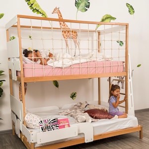 Twin Over Full Kids Bunk Bed, Toddler Bunk Bed, Montessori Twins Bed, Kids Playhouse, Loft Kids Bed with Climbing Net, Kids Furniture image 10