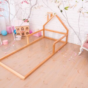 Suelo de madera tipo cama de Busywood, Cama cabecera de la casa, Marco de cama de plataforma, Muebles de dormitorio para niños imagen 6