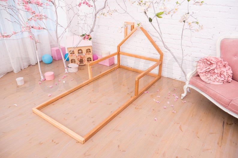 Holz Boden Typ Bett von Busywood, Haus Kopfteil Bett, Plattform Bett Rahmen, Kinderzimmer Möbel Bild 6