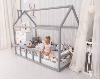 House bed, Twin floor bed, Montessori furniture, Kids' life, Toddler floor bed, Children home