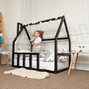 Unique House Bed, Bed for Toddler, Bed Frame, Montessori Furniture, Kids Bedroom, Baby Play Gym, Toddler Climber, Low Platform Bed image 6