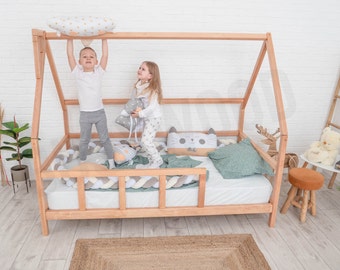 Wood house, Bed frame, Twin bed, Toddler bed, House bed, Children home, Full bed, Nursery bed, Kids bedroom