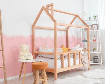 Wood Ecofriendly Bed, Nursery Baby Montessori Playhouse, House Shaped Bed, Bed Frame, Canopy Bed, Nursery Decor, Climbing Bed, Baby Gym
