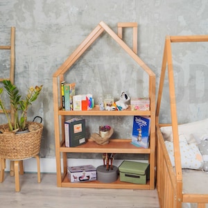 House Shelf, Montessori Kids Furniture, Kids Bookcase, Toddler Furniture, Nursery Decor, Wooden Shelf, Ecofriendly Bedroom, Toy Storage