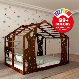 Montessori Bett, Bodenbett, Kleinkindbett, Klettergerüst, Indoor Play Gym, Spielhaus, Bettrahmen, Montessori Kletterer, Spielzimmer Dekor, Kinder Geschenk
