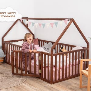 Montessori Bed, Toddler Floor Bed, Kids Indoor Playground, Wooden Bed Frame, Toddler Bed, Playhouse, Montessori Furniture, Playroom Decor