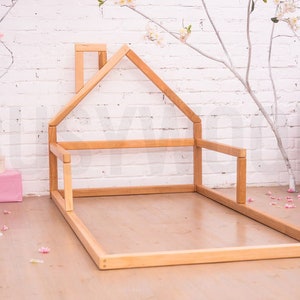 Holz Boden Typ Bett von Busywood, Haus Kopfteil Bett, Plattform Bett Rahmen, Kinderzimmer Möbel Bild 4