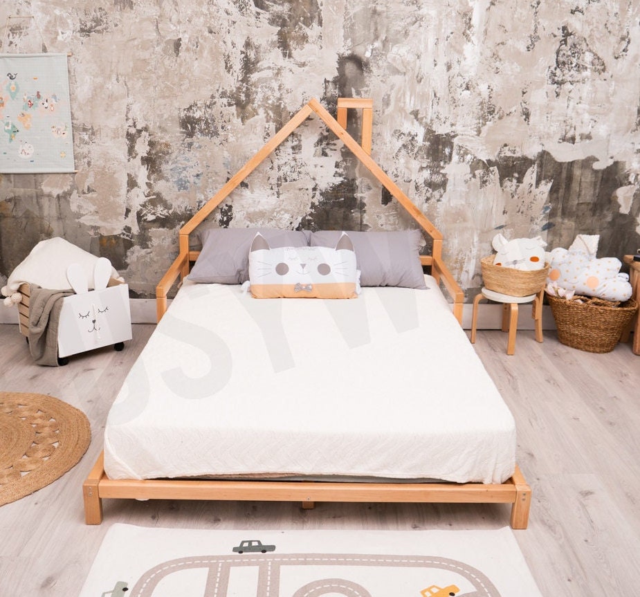 Montessori Bed With Slats Nursery Bed Full Bed Queen Size Bed Kids Bedroom Headboard Bed Wooden Bed Frame Loft Bed Low Profile Bed Etsy