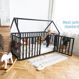 House Playpen Bed With Fall Protection by Busywood Platform Toddler Bed Solid Wood Platform Bed Etsy Canada