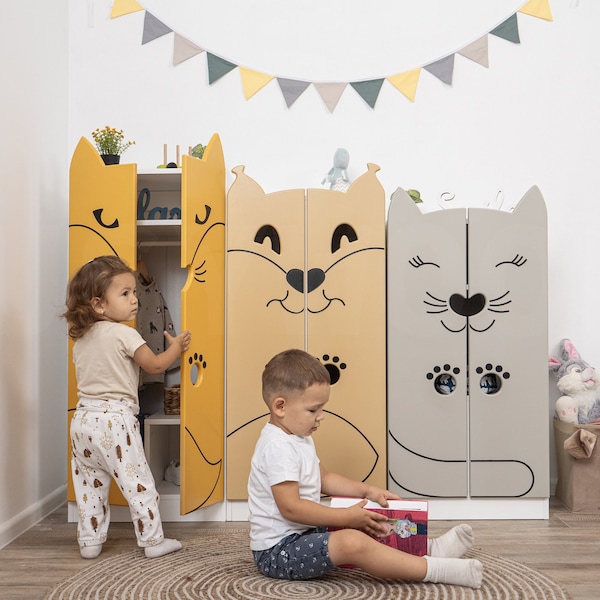 Montessori Wardrobe by Busywood, Toddler Dresser, Animal Dress up Storage