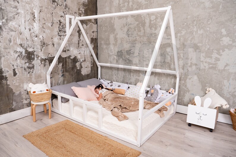 Canopy House Bed Scandinavian Design Montessori Bed Toddler Etsy