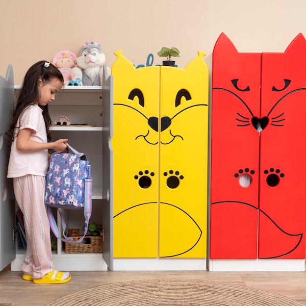 Cute Montessori Dresser for Children, Wardrobe, Unique Bookcase, Toddler Toy Storage, Animal Bookshelf,  Montessori Shelf, Nursery Decor