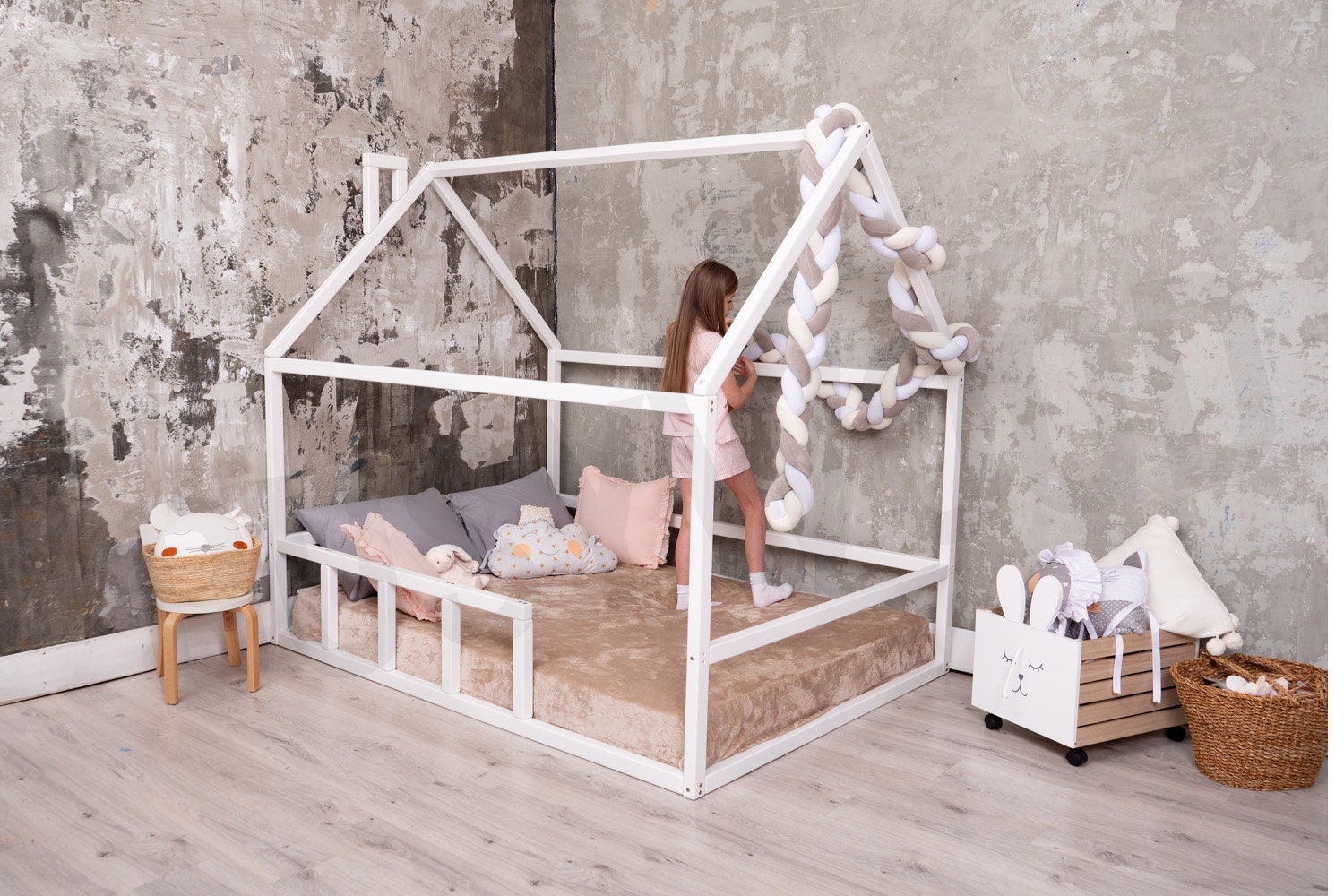 Montessori Floor Bed Education Furniture Bed Home Canopy Bed Etsy