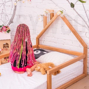 Holz Boden Typ Bett von Busywood, Haus Kopfteil Bett, Plattform Bett Rahmen, Kinderzimmer Möbel Bild 2