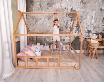 Toddler Bed, Montessori Floor Bed, Montessori Bed, Floor Bed, Modern Kids, Queen Bed Frame, Climbing House Bed, Nursery Decor, Play Kids Bed