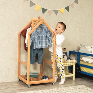 Kids Wardrobe, Montessori Kids Dress Up Storage, Toddler Wardrobe, Kids Clothing Rack, Kids Bedroom, Wooden Furniture, Nursery Decor