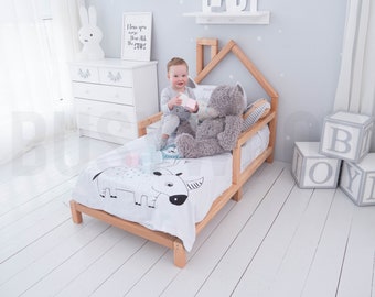 Montessori Toddler Bed, Modern Kids Bed, Nursery Kids Furniture, Wooden Children Home, Headboard Bed, Bed with Legs, Low Profile Bed