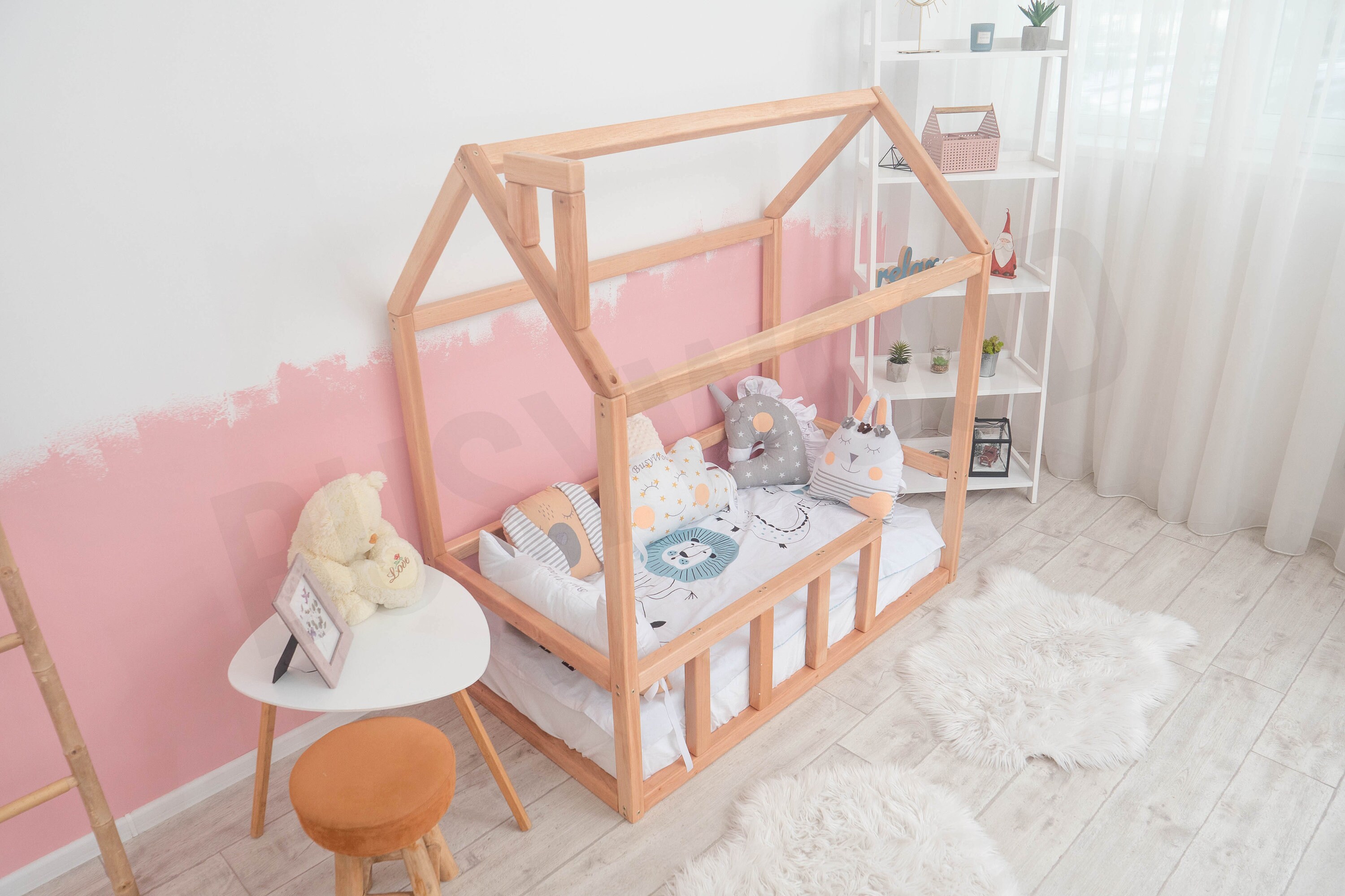 Montessori Nursery Crib on Floor House Wood Bedframe Children Etsy
