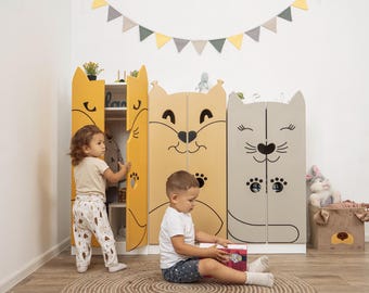 Montessorigarderobe van Busywood, commode voor peuters, dierenverkleedopberger