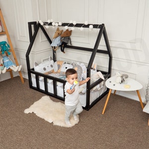 Unique House Bed, Bed for Toddler, Bed Frame, Montessori Furniture, Kids Bedroom, Baby Play Gym, Toddler Climber, Low Platform Bed image 4