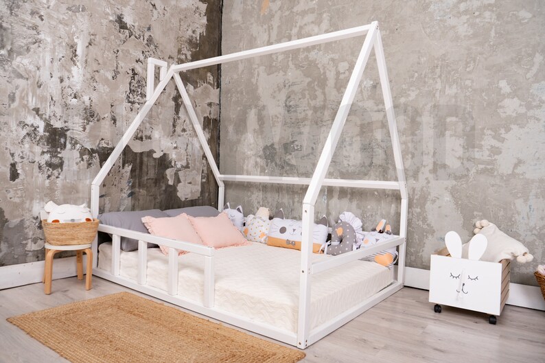 Canopy House Bed Scandinavian Design Montessori Bed Toddler Etsy