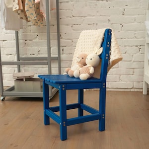 Classic Dark Blue Chair, Reading Chair for Toddlers, Wooden Stool by Busywood, Minimalist Chair, Nursery Decor, Handmade Furniture