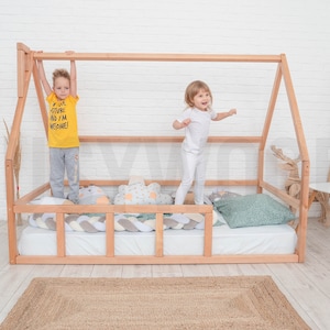 Kids Furniture, Toddler Floor House, Wood Montessori Platform Bed, Bed Frame, Montessori Bed, Toddler Floor Bed, Nursery Decor, Loft Bed