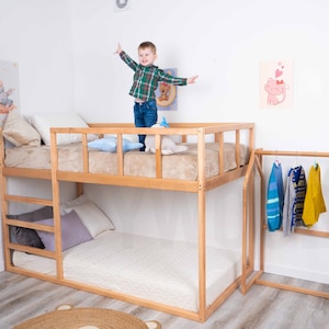 Twin size bed for twins, Bunk bed with playground, Platform bed, Solid wood bed frame, Toddler bed, Montessori bedroom