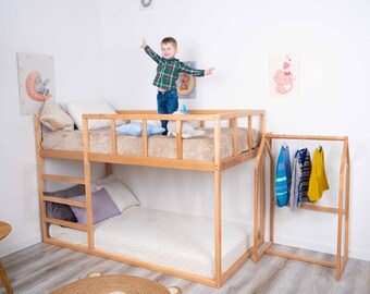 Twin size bed for twins, Bunk bed with playground, Platform bed, Solid wood bed frame, Toddler bed, Montessori bedroom