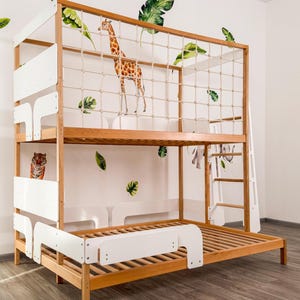 Twin Over Full Kids Bunk Bed, Toddler Bunk Bed, Montessori Twins Bed, Kids Playhouse, Loft Kids Bed with Climbing Net, Kids Furniture image 12