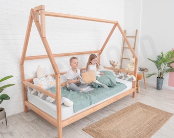 Toddler House Bed with Slats, Montessori Bed, Kid's Bed, Children Home, Wood Bed, Kid's Bedroom, Indoor Playground, Bed Frame, Loft Bed