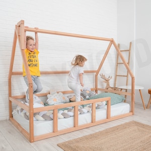 Toddler Floor Bed, Wood House, Bed Frame, Kids Bedroom, Play Room, Playhouse Bed, Nursery Decor, Montessori Platform Bed, Climbing Bed