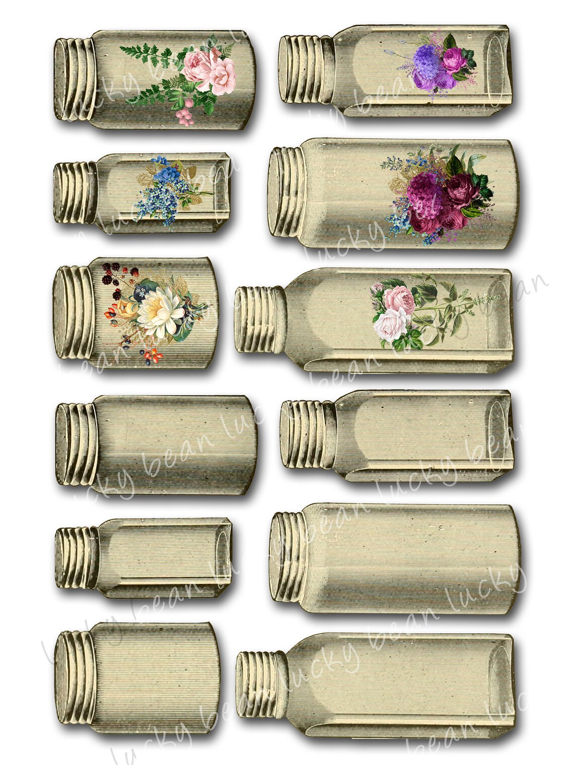 Vintage Glass Jars and Bottles.floral Mason Jars.victorian Etsy