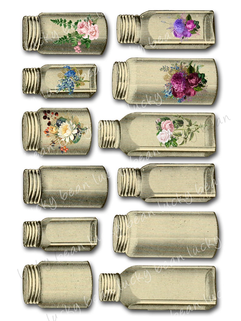 Vintage Glass Jars and Bottles.floral Mason Jars.victorian Etsy