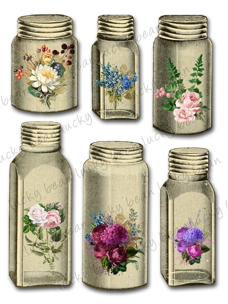 Vintage Glass Jars and Bottles.floral Mason Jars.victorian Etsy