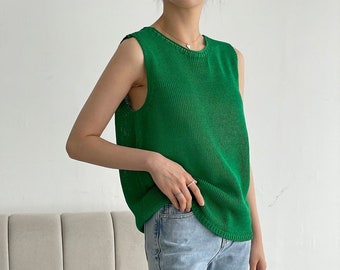 Sleeveless top / Linen knit top / Summer knit top / Summer linen top / Top for women / Sleeveless top