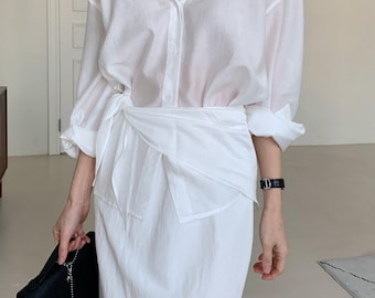 Wrap mood top / Sheer top / See through top / Button down top / Minimal mood top