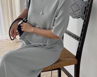Loose fit sweater dress / Boat neck dress / Maxi sweater dress / Knit dress / Knit tunic dress / Cozy knit dress