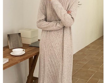 Cable knit dress / Maxi sweater dress / Loose fit sweater dress / Merino wool sweater dress / Fisherman cable sweater dress