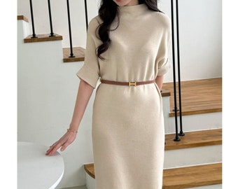 Robe en tricot / Robe en tricot à manches longues / Robe pull maxi / Robe d'humeur minimale / Robe pull confortable / Robe en tricot doux / Cadeau pour elle