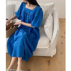 Linen dress / Maxi linen dress / Square neck dress / Shirring mood dress / Summer linen dress / Romantic dress
