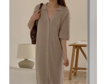 Sweater dress / Sweater dress women / Collared knit dress / Knit dress / Maxi sweater dress / Maxi knit dress / Half sleeve knit dress
