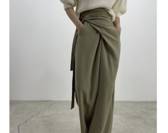 【mnem】Shaka Wrap Wide Pants Wrap Mood Pants / Wide Leg Pants Women / Waisted Trousers