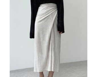 Falda de lino / Falda cruzada de lino / Falda cruzada / Falda cruzada de estilo envolvente / Falda larga / Falda de verano / Falda de estilo minimalista / Falda kimono / Falda cómoda