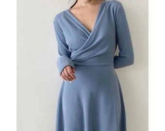 Wrap dress / Mood wrap dress / Drape dress / Shirring wrap dress / V-Neck dress / Waisted dress / Modern Chic dress / Kimono wrap dress