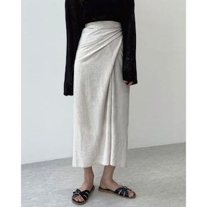 Falda de lino / Falda cruzada de lino / Falda cruzada / Falda cruzada de estilo envolvente / Falda larga / Falda de verano / Falda de estilo minimalista / Falda kimono / Falda acogedora