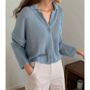 Collared knit top / Top for women / See through knit top / Crop knit top for women / Button down top / Collared top / Loose fit knit top